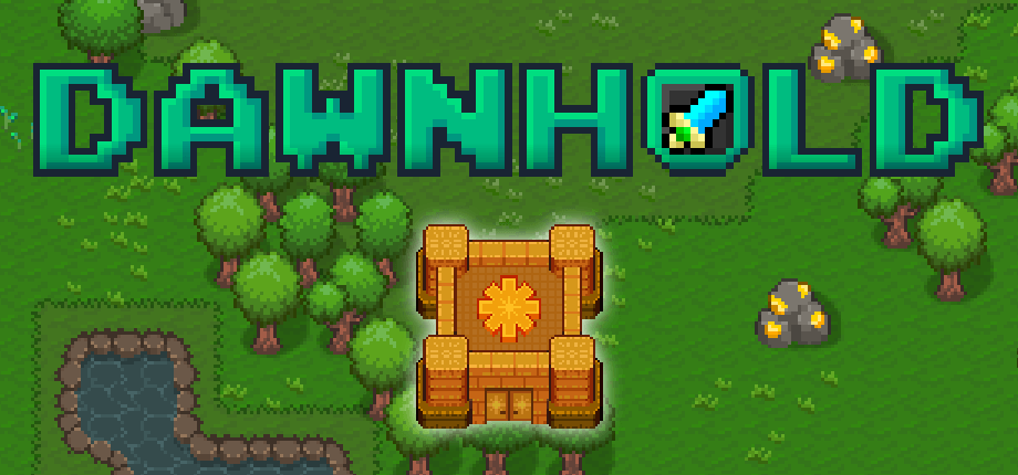 Dawnhold header capsule art with logo over gameplay background.
