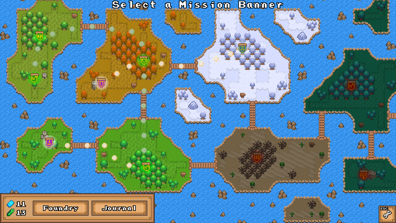 Overworld mission selection screen showing multiple mission options and progression paths.