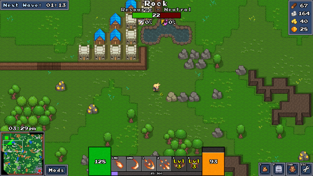 Gathering resources and building defenses during a mission.